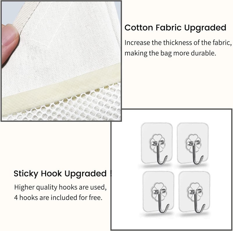 Kanrichu 2pcs Small Wall Hanging Organizer Bag, Linen Fabric Door Hanging Storage Basket with Pockets, Waterproof Bin for Kitchen, Bedroom, Office, RV Camper (White) - Image 3